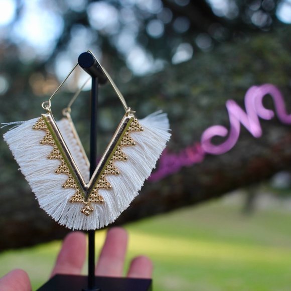 Anthropologie Fringe Tassels Hoop Earrings - Picture 7 of 10